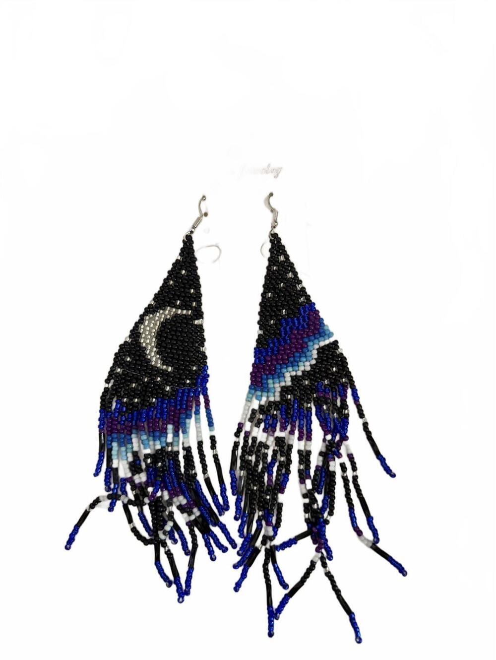 Handmade Beaded Dark Blue Northern Lights Earrings